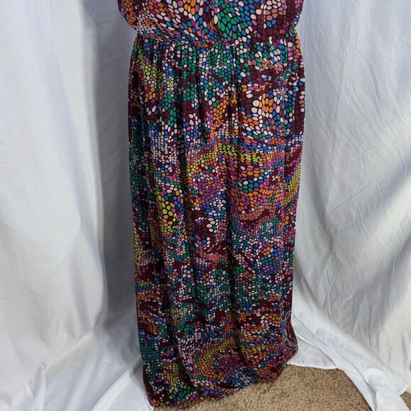 Long Tall Sally LTS Polka dot maxi dress ruffle front Sz 12 mosaic confetti - Picture 6 of 10